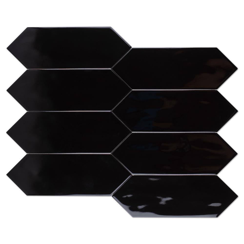 Taylor Black Polished Ceramic Picket Wall Tile 4x12