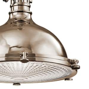 Hatteras Bay 16 in. 1-Light Polished Nickel Vintage Industrial Shaded Kitchen Pendant Hanging Light with Metal Shade