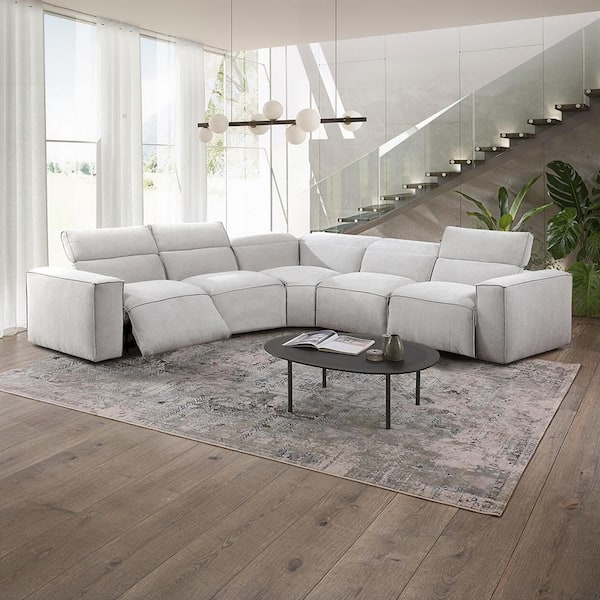 Dominic 127 in. Straight Arm 5-Piece Microfiber Modular Power Reclining Sectional Sofa in Light Gray