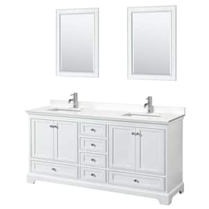 Deborah 72 in. W x 22 in. D x 35 in. H Double Bath Vanity in White with White Quartz Top and 24 in. Mirrors