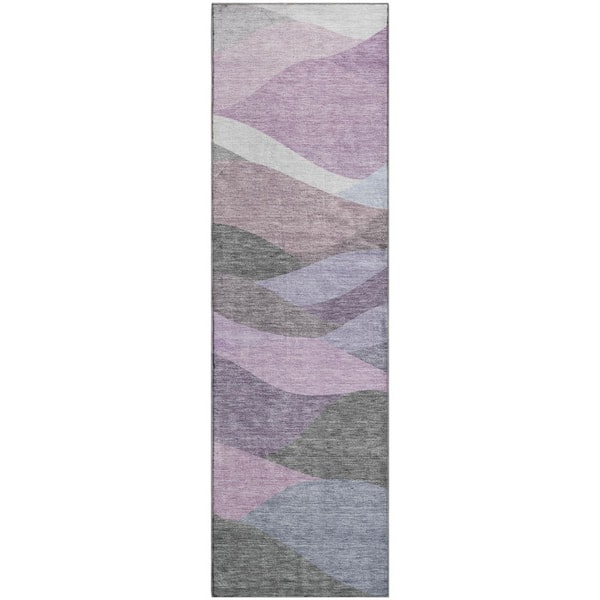 Mayfield Premium Machine Washable Abstract AMF2378 Plum 2 ft. x 7 ft. Runner Rug