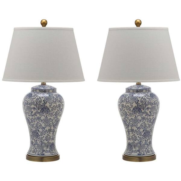 Safavieh Spring 29 in. White and Blue Multi Floral Blossom Table Lamp