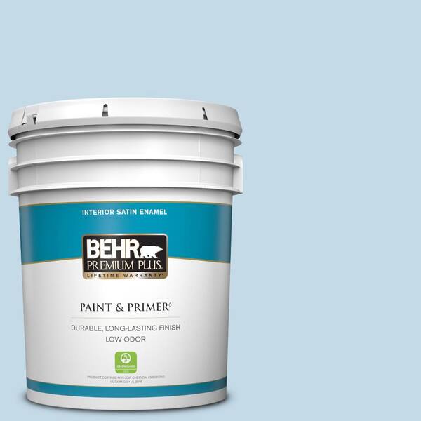 BEHR PREMIUM PLUS 5 gal. Home Decorators Collection #HDC-CT-15 Summer Sky Satin Enamel Low Odor Interior Paint & Primer