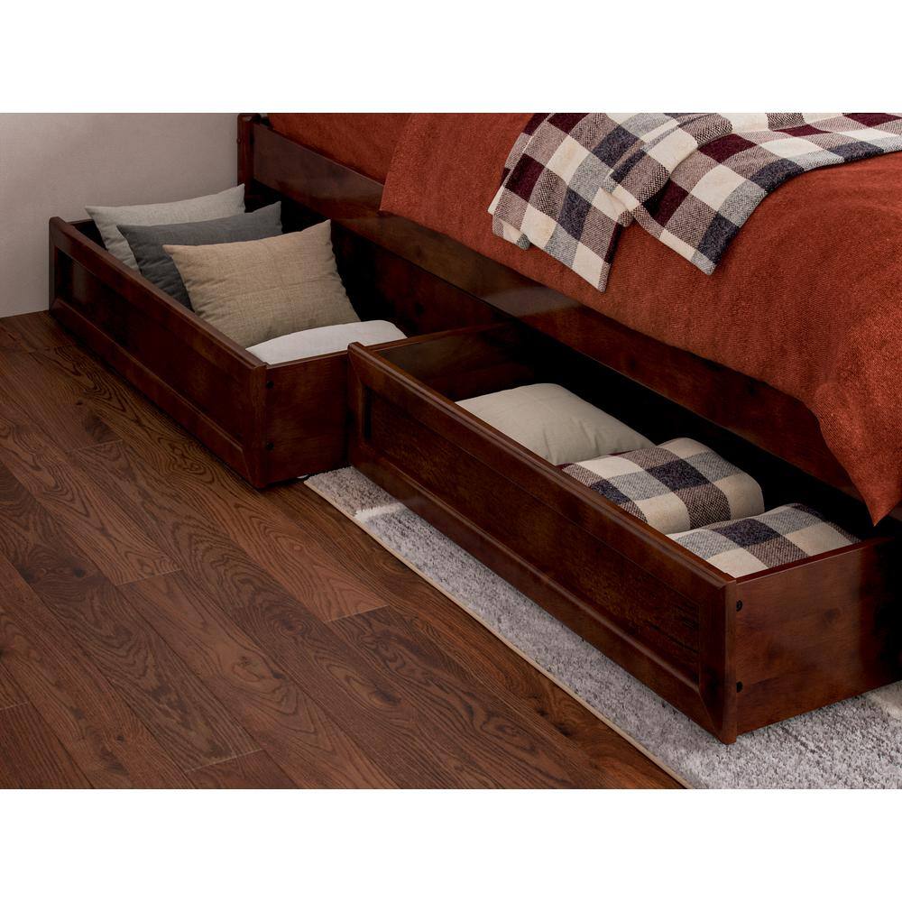 Barcelona Walnut Full Wood Panel Platform Bed with Storage Drawers