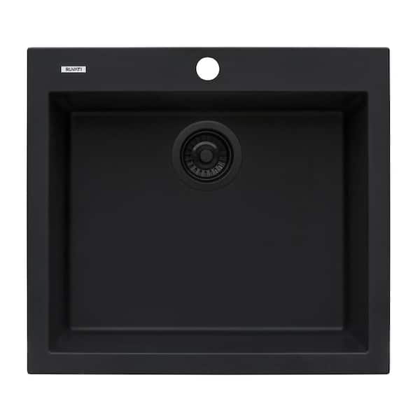 Ruvati epiGranite 23 in. Drop-in Topmount SIngle Bowl Bar Sink in Midnight Black Granite Composite