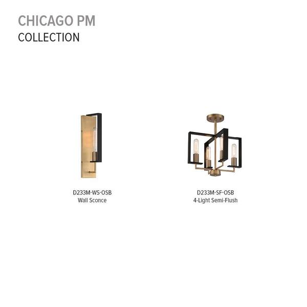 Designers Fountain - Chicago PM 15 in. 4-Light Old Satin Brass Modern Entryway Semi-Flush Mount with No Bulbs Included