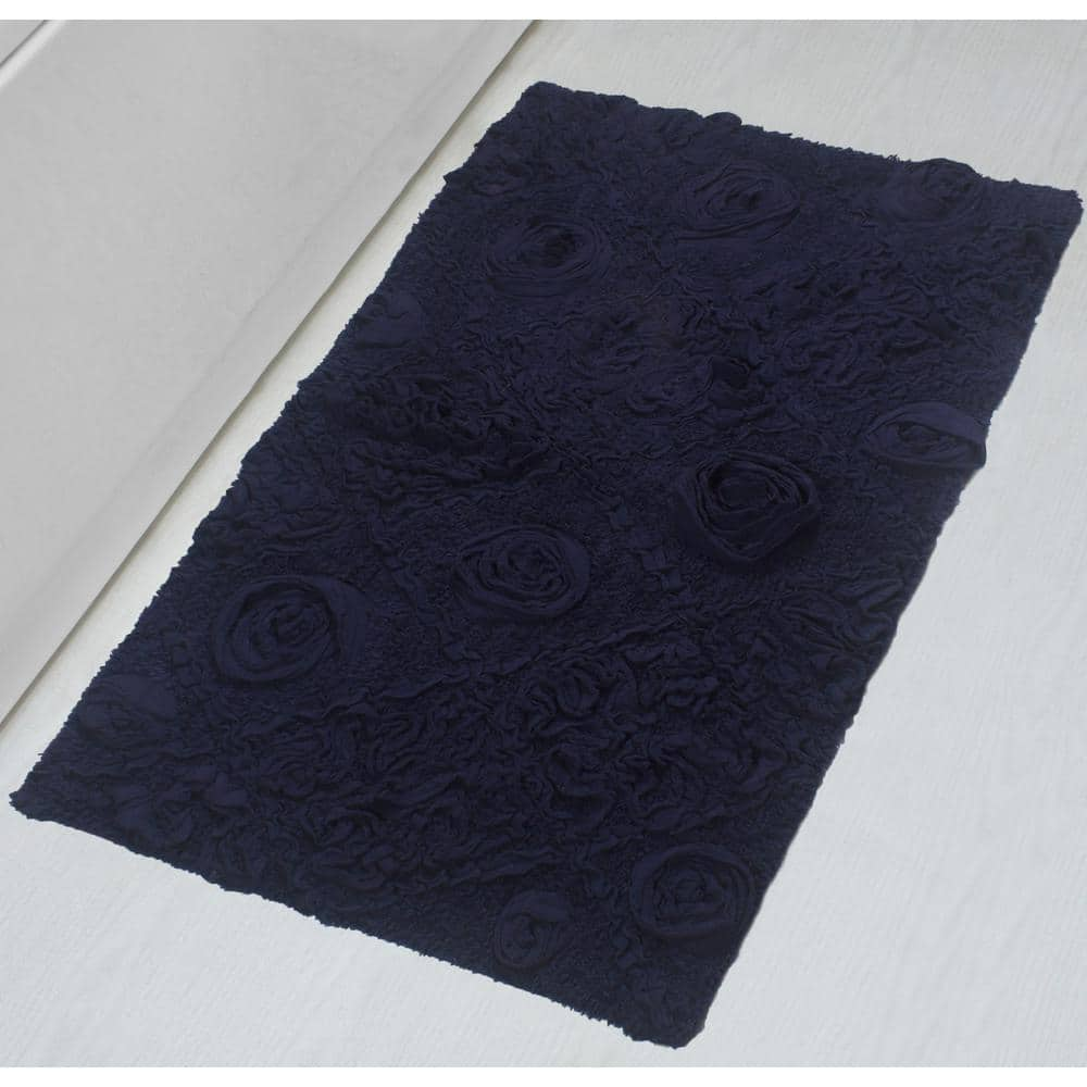 Laura Ashley Butter Chenille 20 in. x 34 in. Navy Blue Bath Mat LAB015384 -  The Home Depot