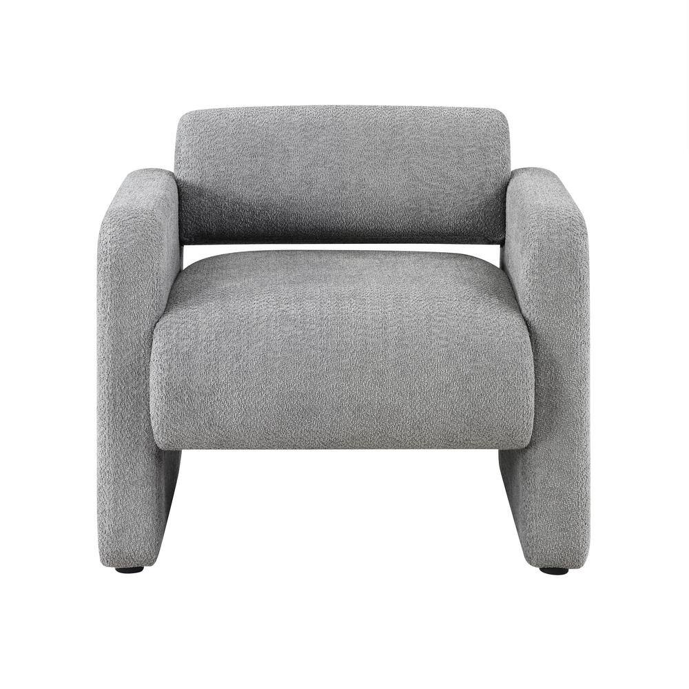 Gray Boucle Barrel Accent Chair with Wood Frame