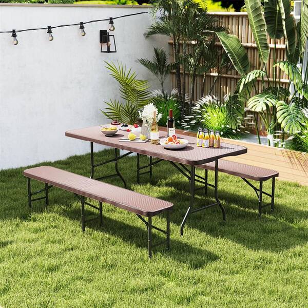 Costway 6 ft. Plastic Folding Bench with 1320 lbs. Capacity Handle