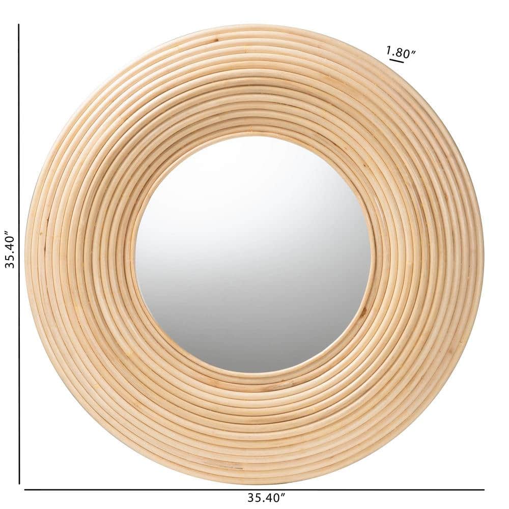 Natural Light Brown Rattan Round Decorative Wall Mirror