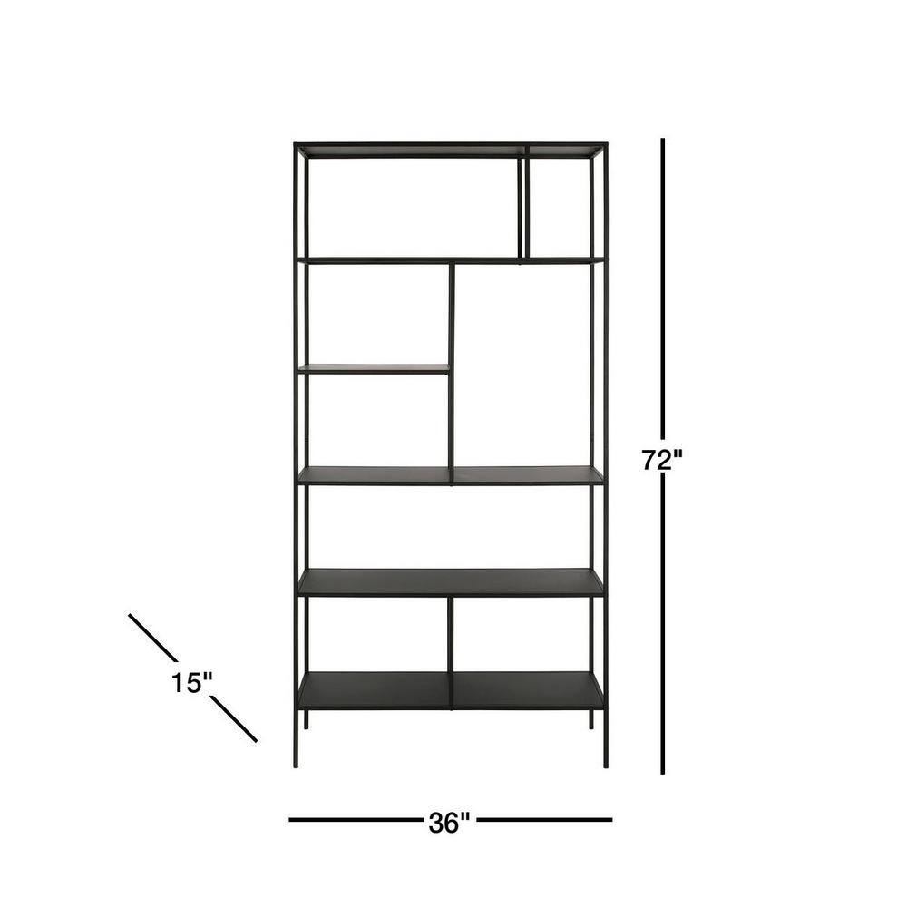 Industrial 5-Tier Blackened Bronze Metal Bookcase, 72" Tall