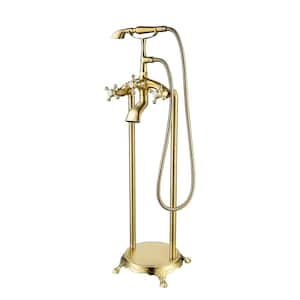 39-3/4 in. Titanium Golden Freestanding Floor Mounted Bath Tub Filler Faucets with Hand Held Shower Head