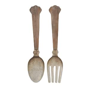 Metal Brown Spoon and Fork Utensils Wall Decor (Set of 2)