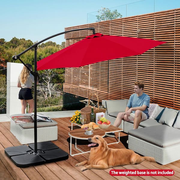 SUNRINX 10 ft. Steel Cantilever Offset Outdoor Patio Umbrella with Crank Lift in Red