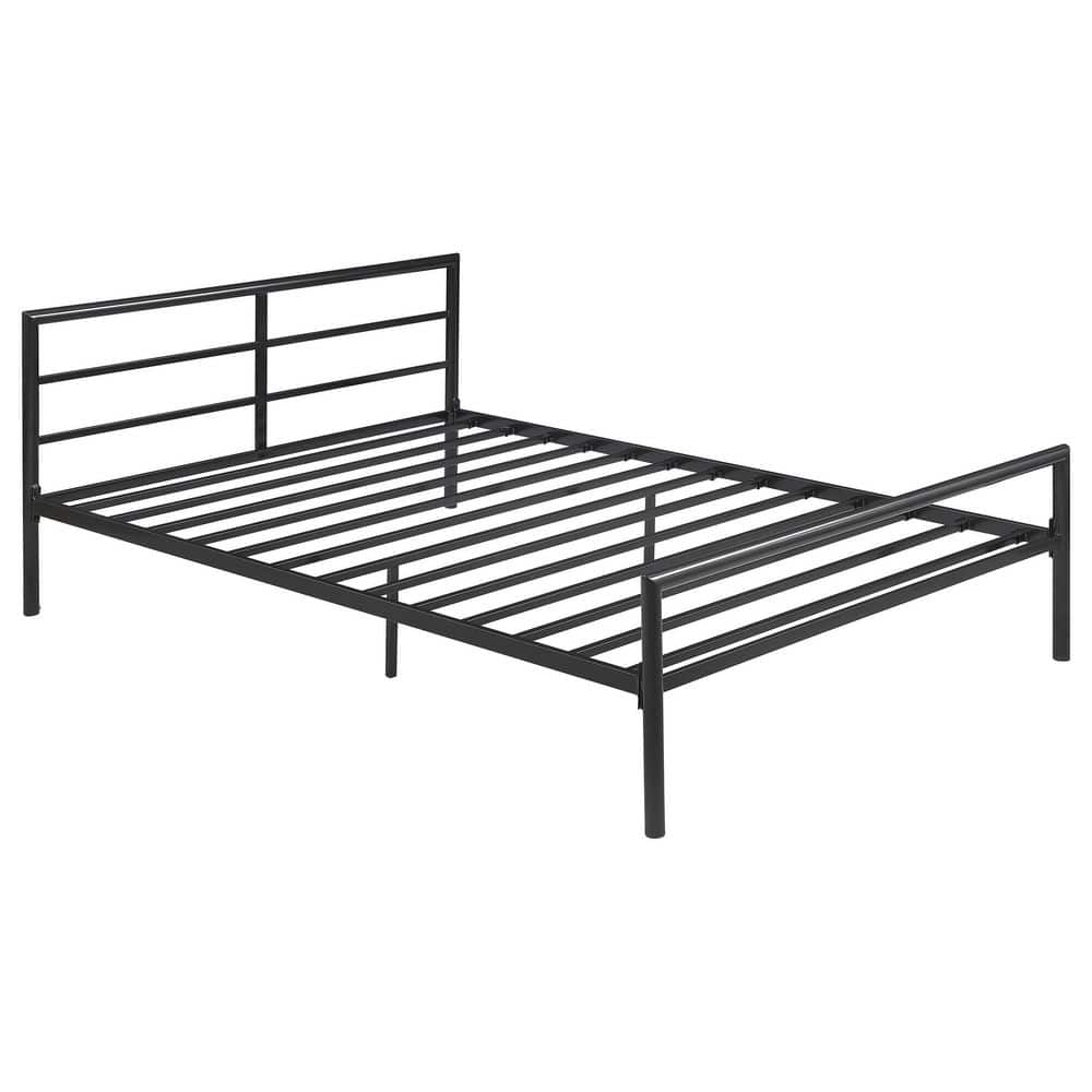Contemporary Full Metal Bed Frame with Slatted Headboard in Gunmetal