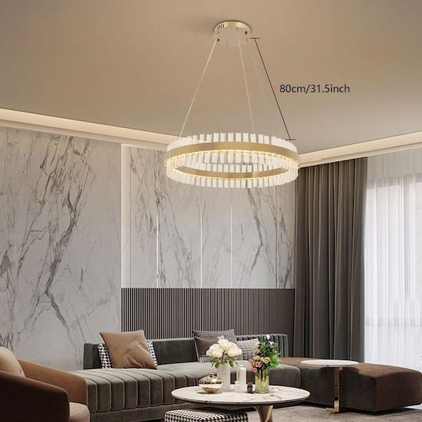 OUKANING 31.5 in. 1 Light 3-Color Integrated LED Gold Modern