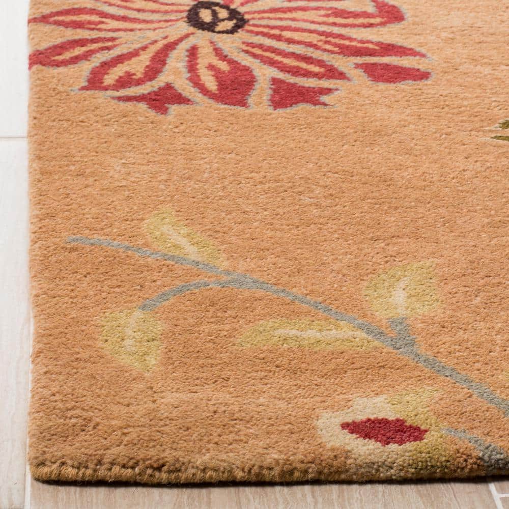 Elegant Blue Floral Hand-Tufted Wool Square Area Rug, 7' x 7'
