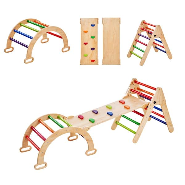 Pikler Triangle Set, 5 in 1 Toddler Climbing Toys Indoor Playground, Ramp, and Arch, Montessori Climbing Set, Colorful