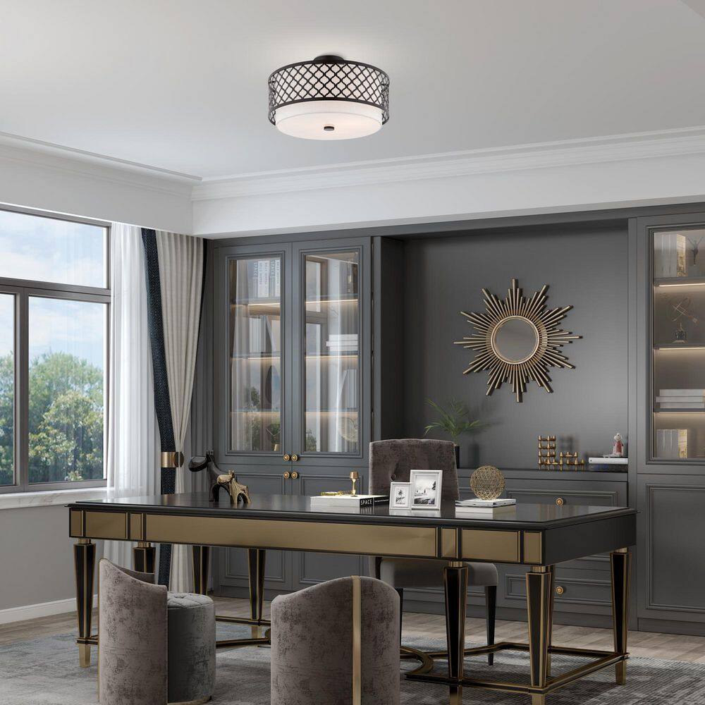 Arabesque English Bronze Drum Semi-Flush Mount Light