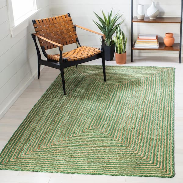 Cape Cod 4 ft. x 4 ft. Square Green/Natural Striped Border Area Rug