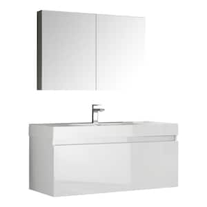 Mezzo 48 in. Vanity in White with Acrylic Vanity Top in White with White Basin and Mirrored Medicine Cabinet