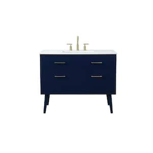 Simply Living 42 in. W x 22 in. D x 33.5 in. H Bath Vanity in Blue with Ivory White Engineered Marble Top