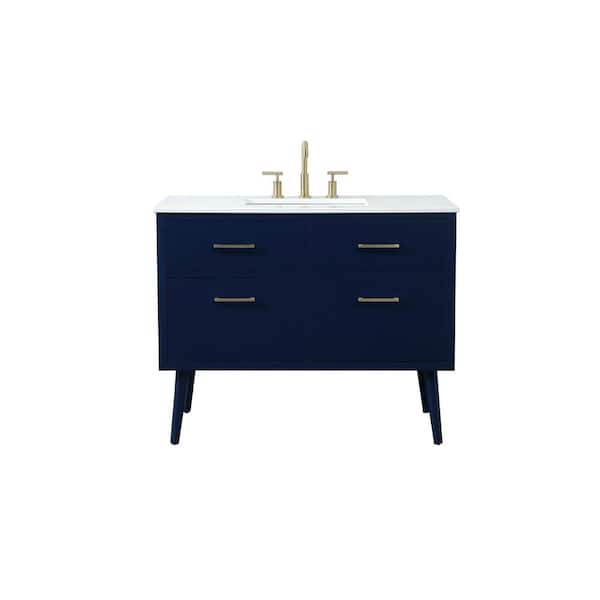 Unbranded Simply Living 42 in. W x 22 in. D x 33.5 in. H Bath Vanity in Blue with Ivory White Engineered Marble Top