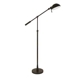61 in. Black 1 1-Way (On/Off) Swing Arm Floor Lamp for Living Room with Metal Cone Shade