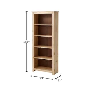 4-Shelf Unfinished Natural Pine Wood Standard Bookcase (58 in. H)