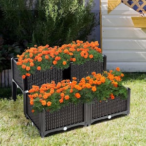 16 in. L x 16 in. W x 17.5 in. H Black Plastic Raised Bed Elevated Flower Vegetable Herb Grow Planter Box (Set of 4)