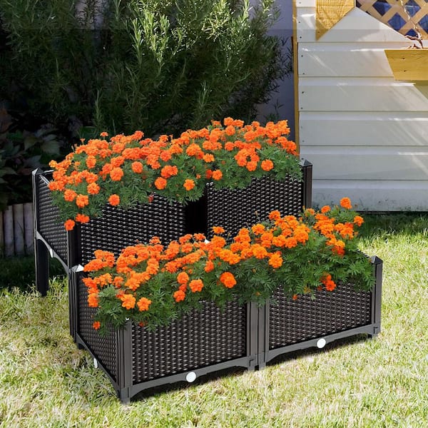 Elevated Resin Box Planter Raised Garden Flower Bed Planter Weather Resistant 