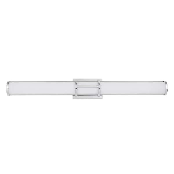 Eglo Ramaro 35.24 in. Chrome Integrated LED Vanity Light Bar with Frosted White Acrylic Shade