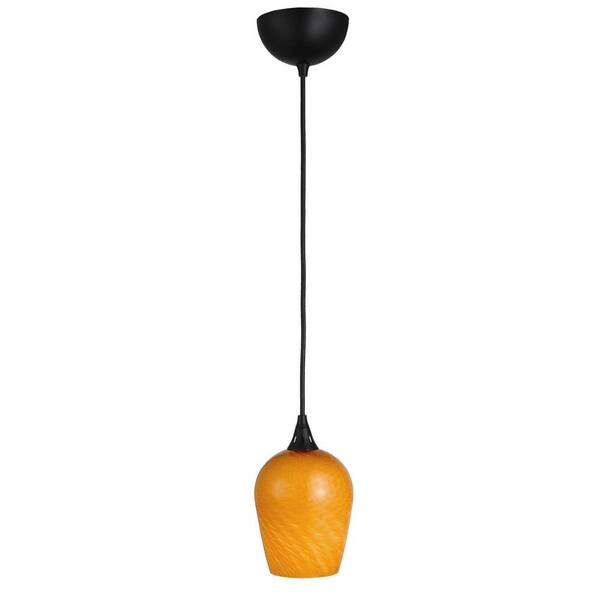 Design House Hastings Art Glass Oil Rubbed Bronze with Amber Glass Pendant Light