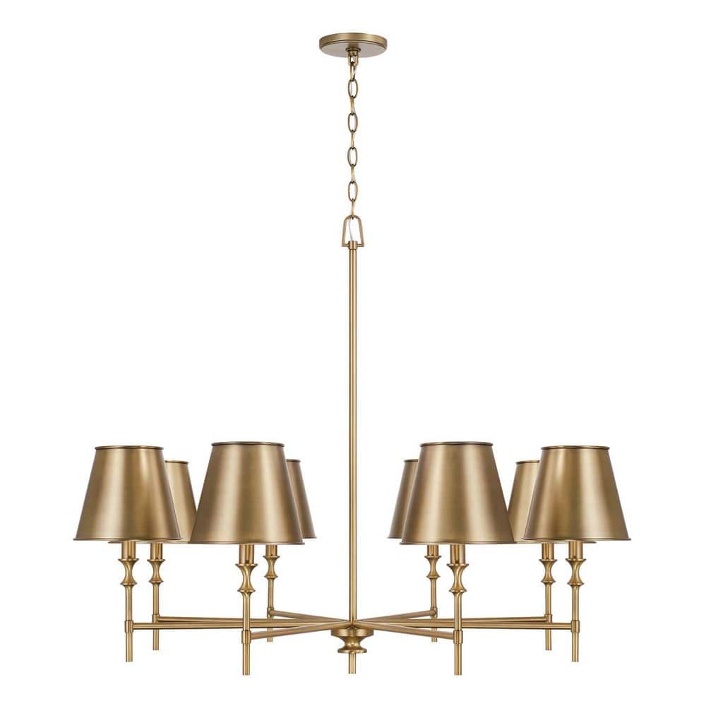 Whitney 41 in. 8-Light Aged Brass Chandelier with Metal Shade and No Bulbs Included price history on PriceWatchPro