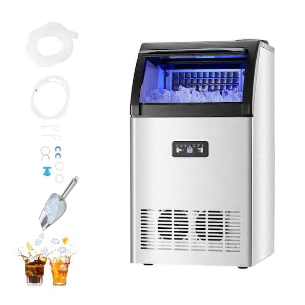 16 in. 130lbs/24H Commercial Ice Maker 33 lbs Storage Full Size Cubes LED Display Self-Cleaning Freestanding in Silver