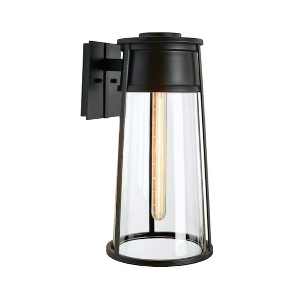 NORWELL Small Cone 1-Light Matte Black Outdoor Wall Lantern Sconce