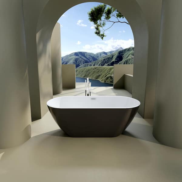 Xspracer Moray 67 in. x 30 in. Acrylic Flatbottom Freestanding Soaking Bathtub with Chrome Overflow and Drain in Black