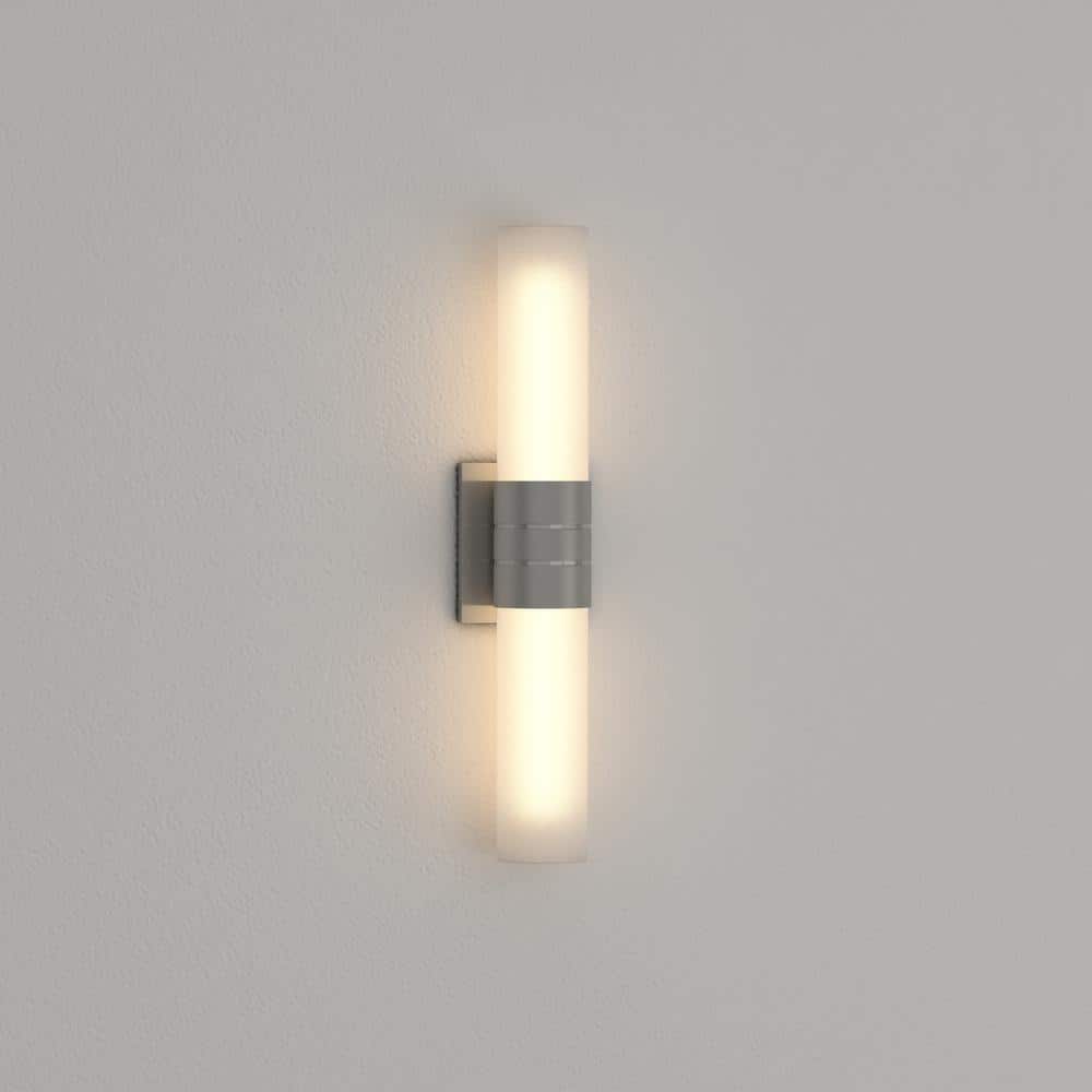 Brushed Nickel 21" Cylinder Wall Sconce with White Glass
