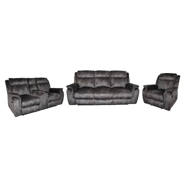 New Classic Furniture Park City 3-Piece Slate Polyester Fabric Manual Living Room Set