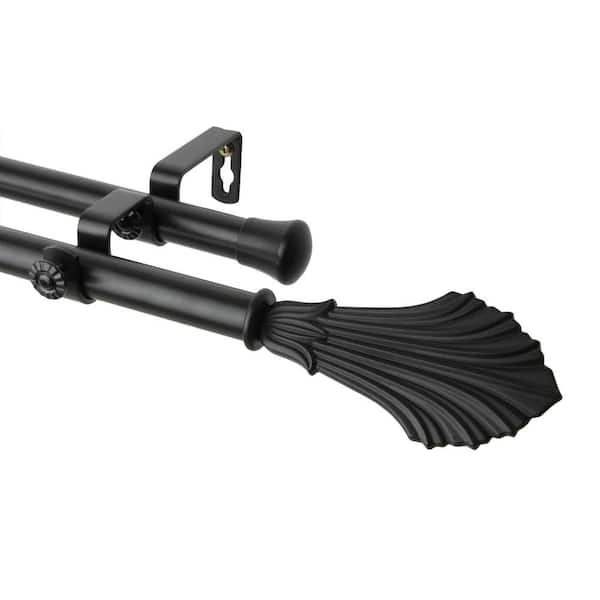 Rod Desyne 48 in. x 84 in. Fin Double Curtain Rod Set in Black