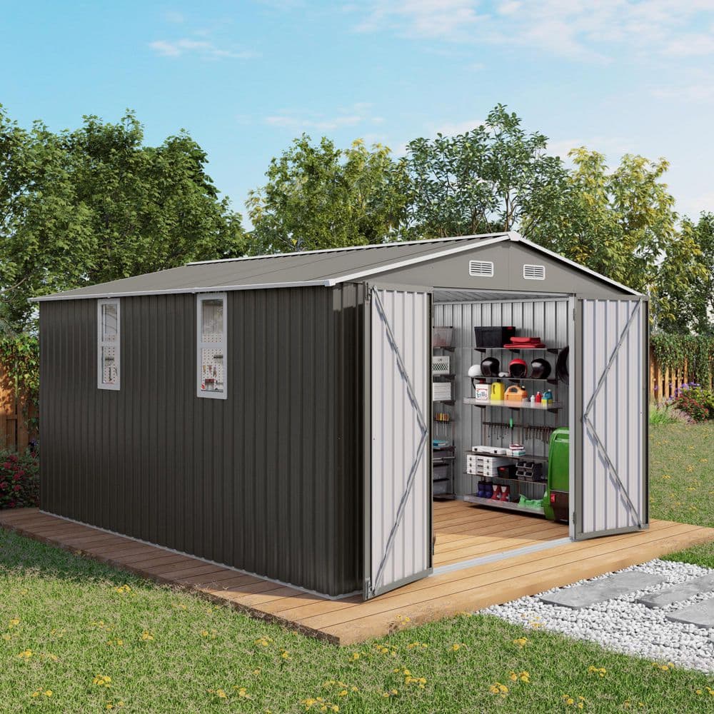 10 ft. W x 12 ft. D Outdoor Metal Storage Shed with Double Door