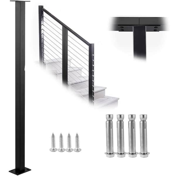 VEVOR Stainless Stair Handrail 36 in. x 1.5 in. x 1.5 in. Cable Railing Post Without Hole Deck Railing with Mount Bracket
