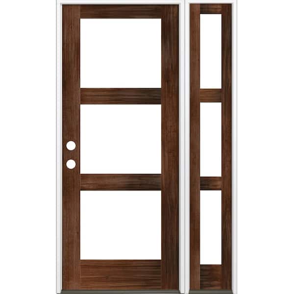 Krosswood Doors 50 in. x 96 in. Modern Hemlock Right-Hand/Inswing Clear Glass Red Mahogany Stain Wood Prehung Front Door with Sidelite