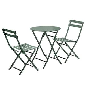 Anky Dark Green Patio 3-Piece Metal Round Table and 2-Chairs Foldable Outdoor Bistro Set
