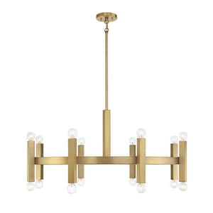 40.5 in. W x 20 in. H 16-Light Natural Brass Circular Chandelier with Vertical Metal Bars