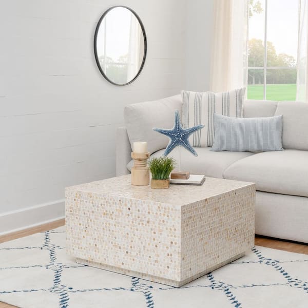 Misha 30 in. Cream Square Capiz Shell Coffee Table