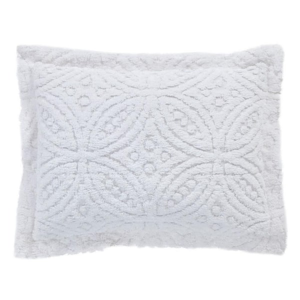 Better Trends Wedding Ring Collection White Standard 100% Cotton Tufted Unique Luxurious Soft Plush Chenille Ring Design Sham