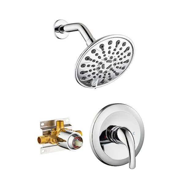 Unbranded Single Handle 6-Spray Patterns Wall Mount 6in. Round Shower Faucet 2.2GPM w/High Pressure and Pressure Balance in Chrome