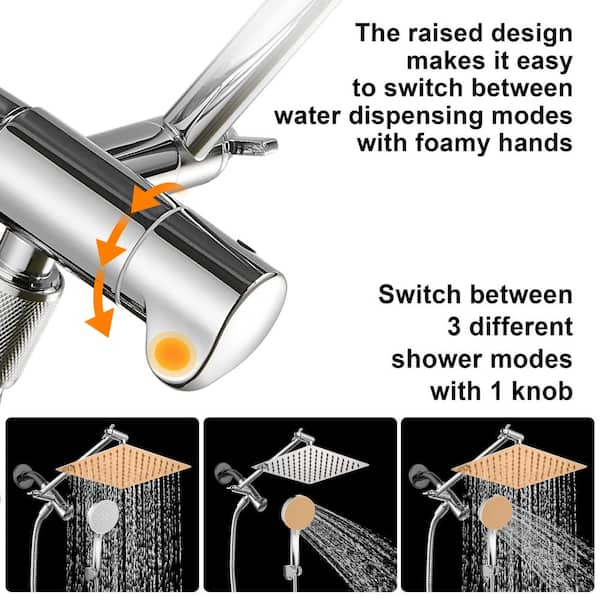 Rainfull 5-Spray Patterns 8 in. Wall Mount Dual Shower Heads and Handheld Shower Head in Chrome