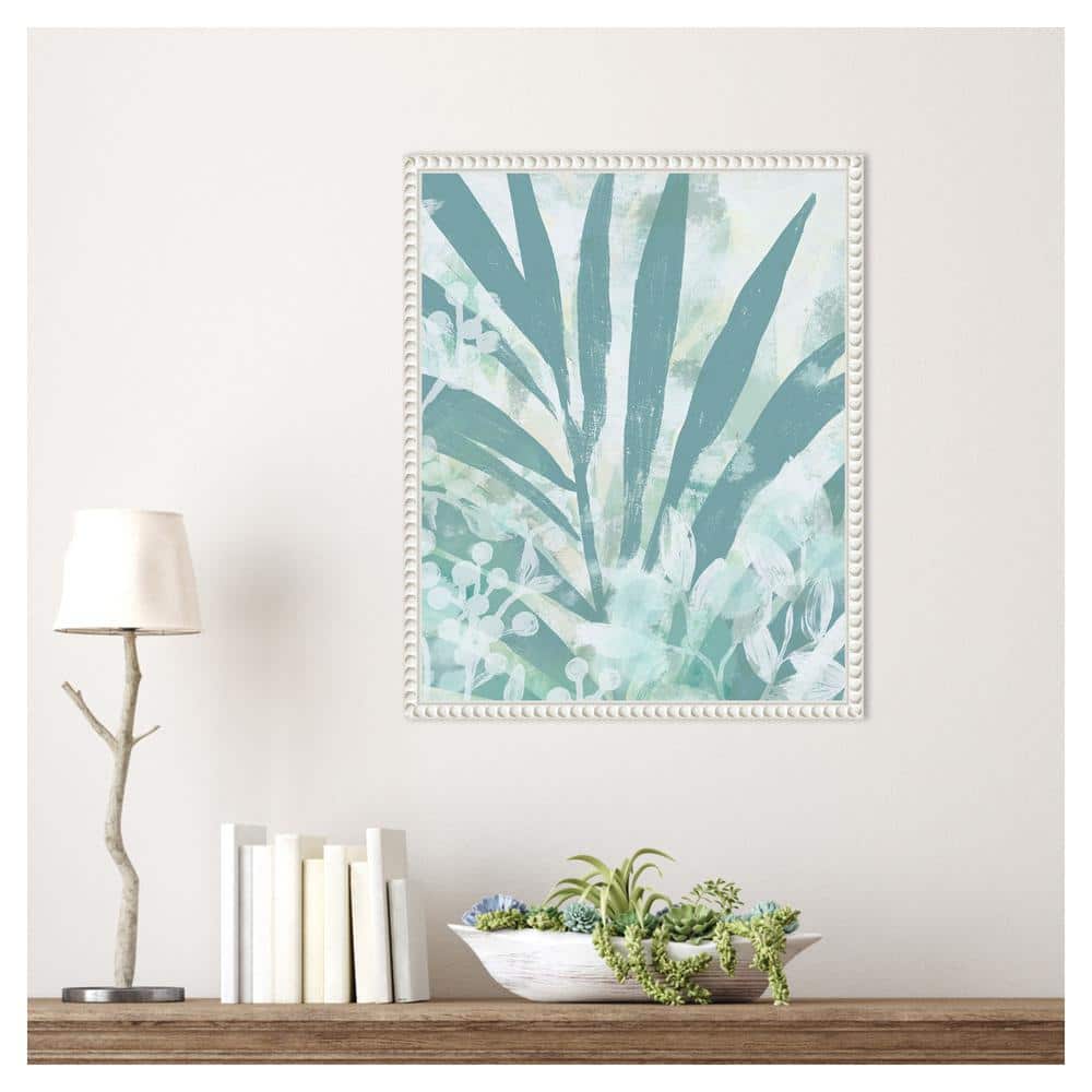 Aqua Palms II Abstract Botanical Canvas Print with White Frame